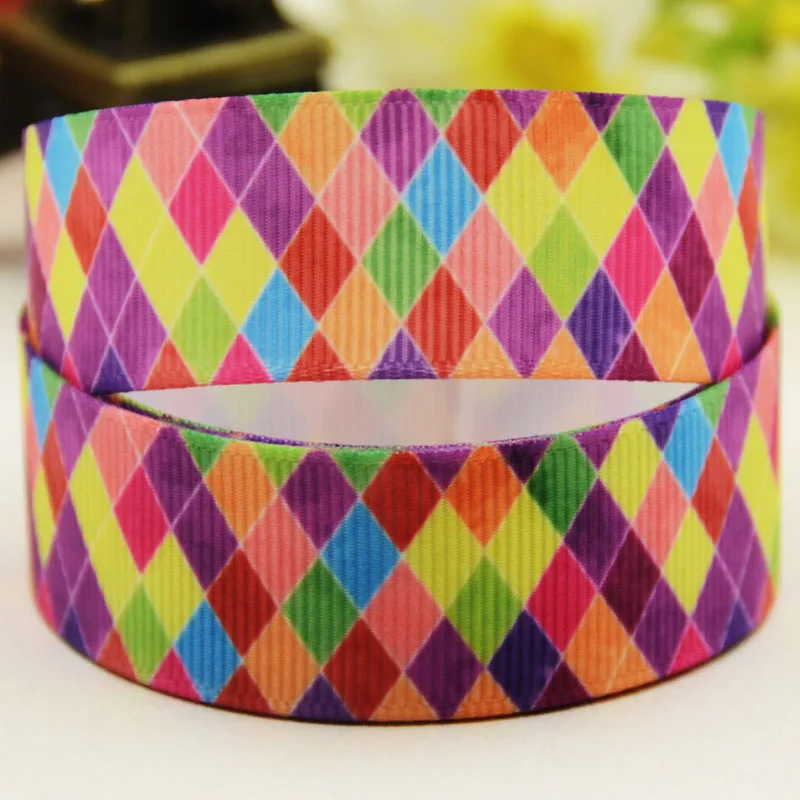 

22mm 25mm 38mm 75mm lattice cartoon printed Grosgrain Ribbon party decoration 10 Yards X-04816