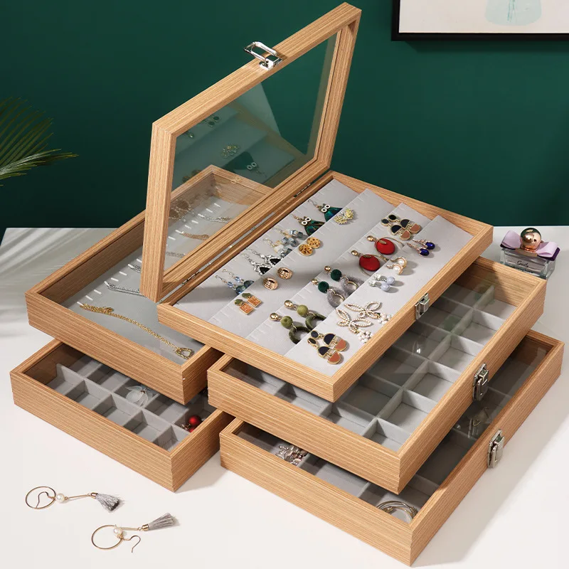 

Rosewood Grain Pearl Treasure Box Earrings Watch Bracelet Display Tray Ring Bracelet Storage Finishing Cassette With Cover ZB280