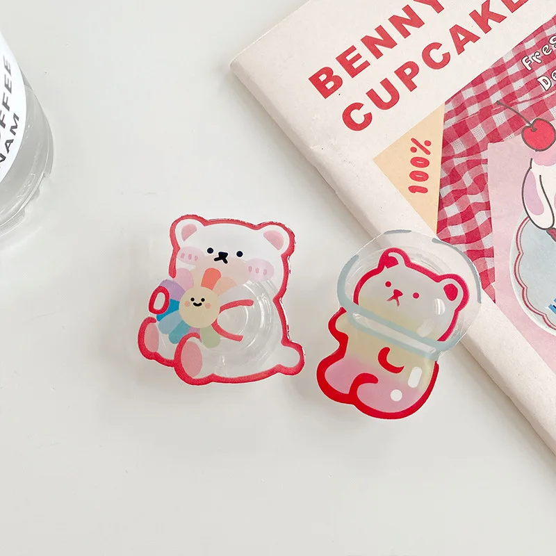 Прозрачный кронштейн для телефона в Корейском стиле с подкладкой виде медведя