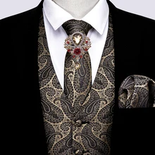 Barry. wang brown paisley colete para homem terno fino colete de seda gravata conjunto lenço abotoaduras formal colete para negócios (3)
