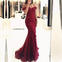 myyble 2021 elegant sweetheart long tulle mermaid evening dresses off the shoulder lace appliques robe de soiree formal gowns