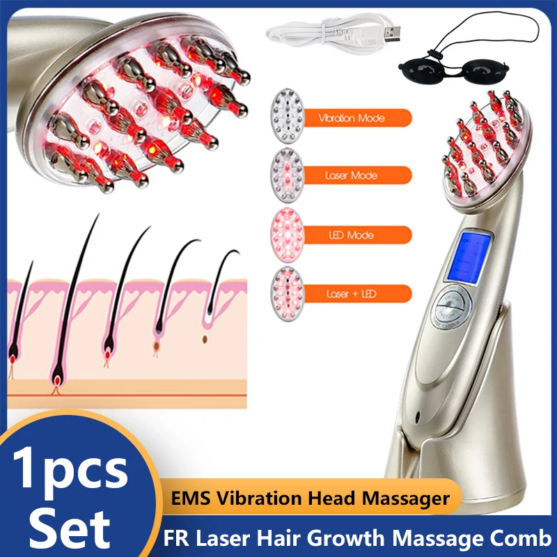 

FR лазерная расческа для роста волос, массажная расческа, против выпадения волос, терапия, искусственная вибрация, массажер для головы, щетка...