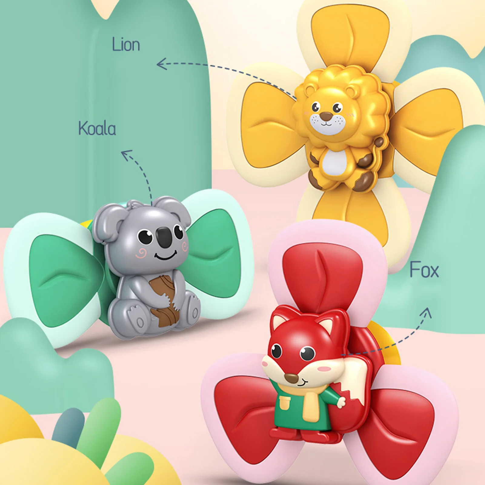 

3pc Baby Rattles Sucker Spinning Top Toys Shower Bathroom Grasping Gyro Animal Sucker Spinner Montessori Sensory Toy For Newborn