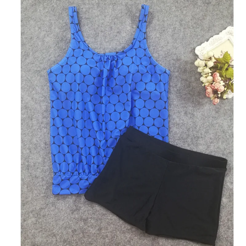

Plus Size Swimming Suits S-5XL Conservative Swimwear Lady Tankini Swimsuits Women With Shorts Geometric Print Tank Top Swimsuit