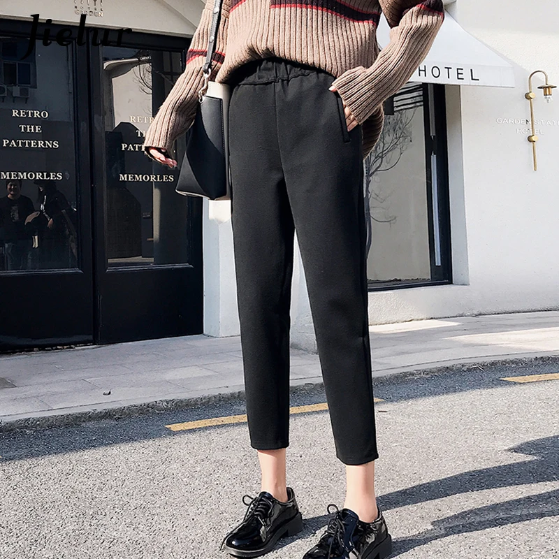 Jielur женские штаны повседневные с эластичной резинкой на талии шерстяные офисные