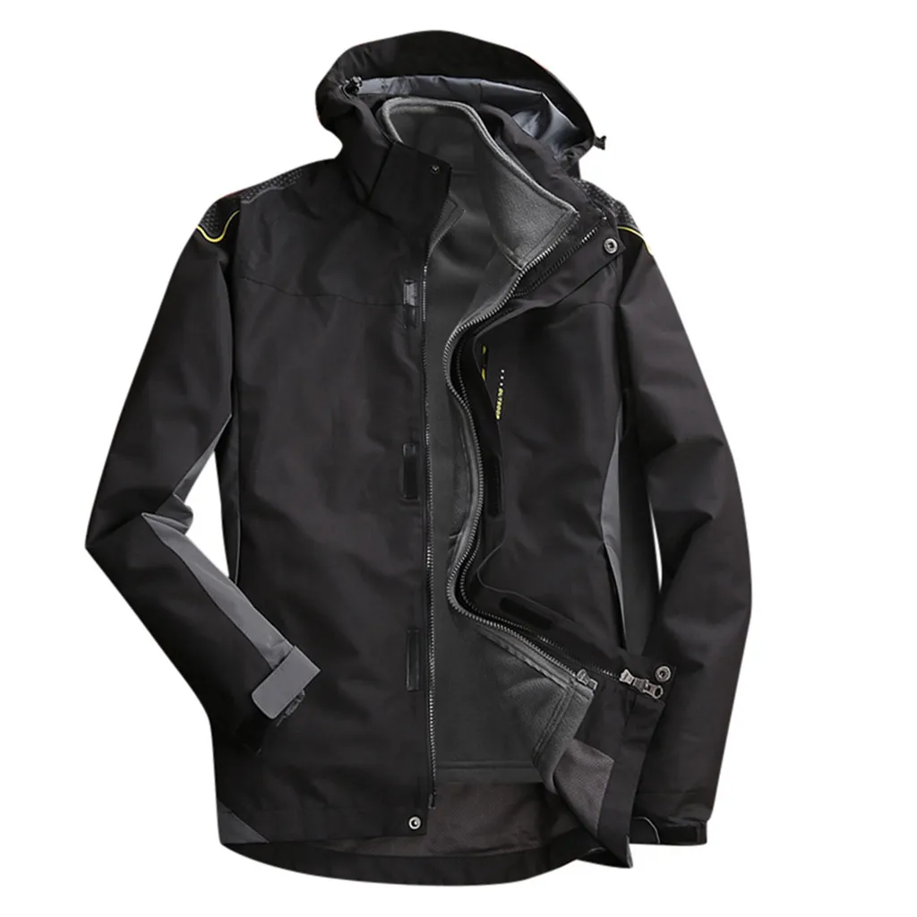 Men Fashion Hoodie Hat Detachable Windbreaker Waterproof Jacket Breathable Sport Outdoor Coat Softshell Fleece Jacket Mujer