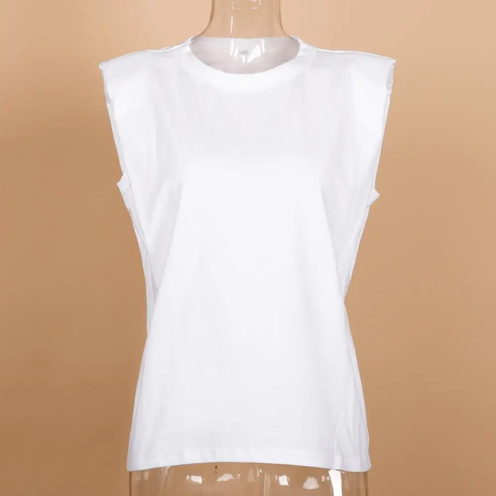 

Sleeveless Summer White Loose Women's T-Shirt Cotton O Neck Camis Solid Black Female Tops 2021 Streetwear Casual Ladies t Shirts