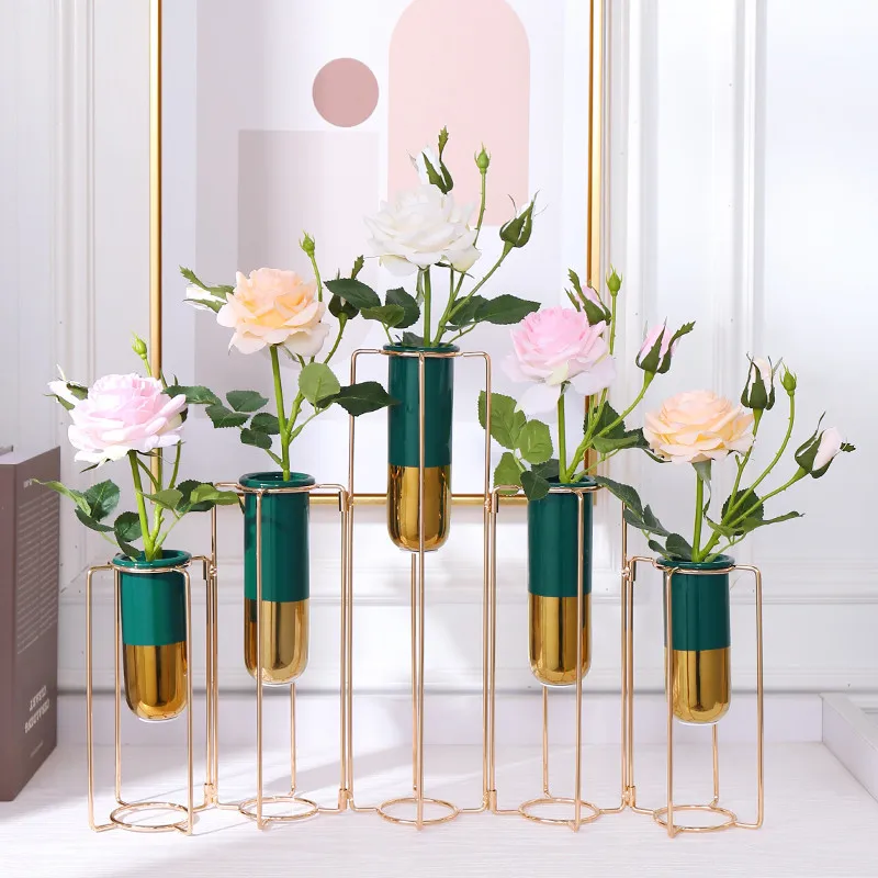

Ceramic Vase Tube Shape Flower Arrangement With Adjustable Rack Desktop Wine Cabinet Ornaments Wedding Gifts New Arrival