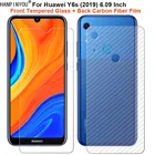 Для Huawei Y6s (2019) 6,09 дюйма 1 комплект = мягкая задняя пленка из углеродного волокна + ультратонкое прозрачное закаленное стекло премиум-класса для переднего экрана