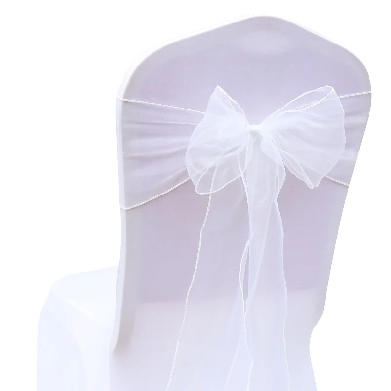 50pcs Organza Chair Sashes Chair Bows Wedding Decoration for Chair Cover Party Event Beach Wedding Decorations 18cm X 275cm