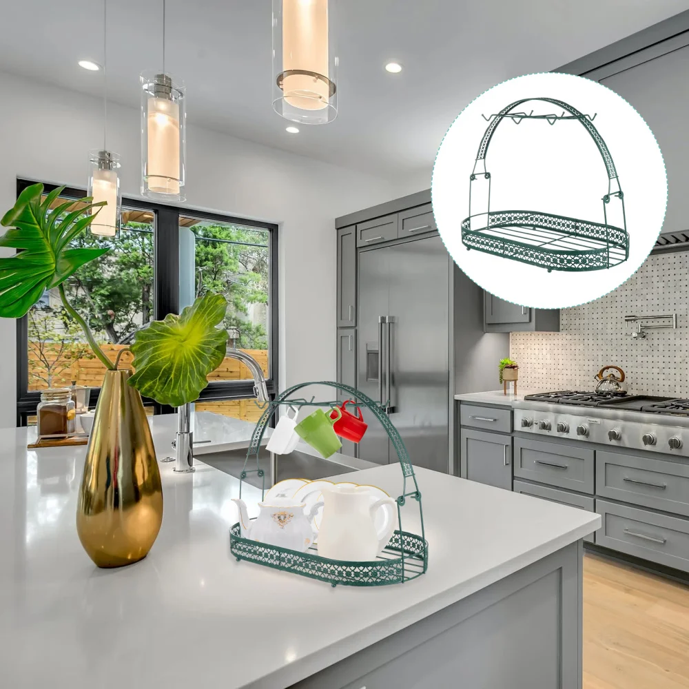 

Wrought Iron Coffee Mug Holder Rack Tea Set Stand Dishes Organizer Drainer