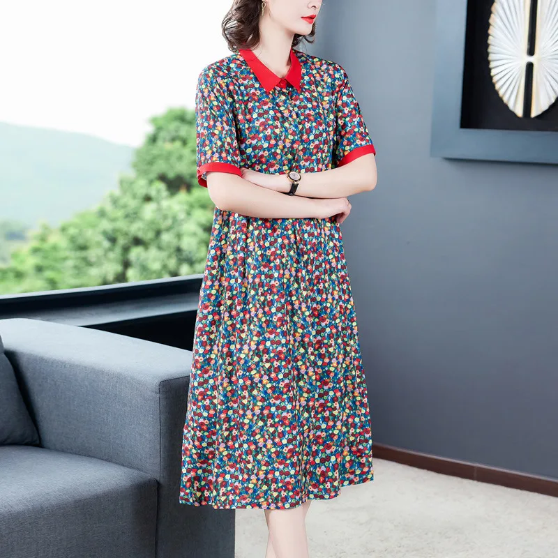 

2021 Summer New Fashion Retro Loose printing Slim Short Sleeve Dress Female Large Size M-5XL High Quality Elegant vestidos