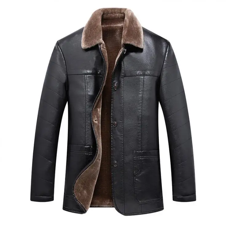 

Mens Business Casual PU Leather Jacket clothes Brand Men's New Fashion Winter warm Outerwear male Lapel Long-sleeve Fur Coats