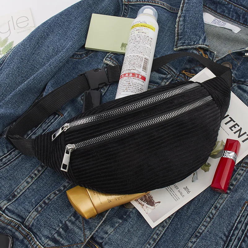 

Women Corduroy Waist Bag Ladies new Designer Canvas Fanny Pack Fashion travel Money Phone Chest Banana Bag Female Bum Belt Bags