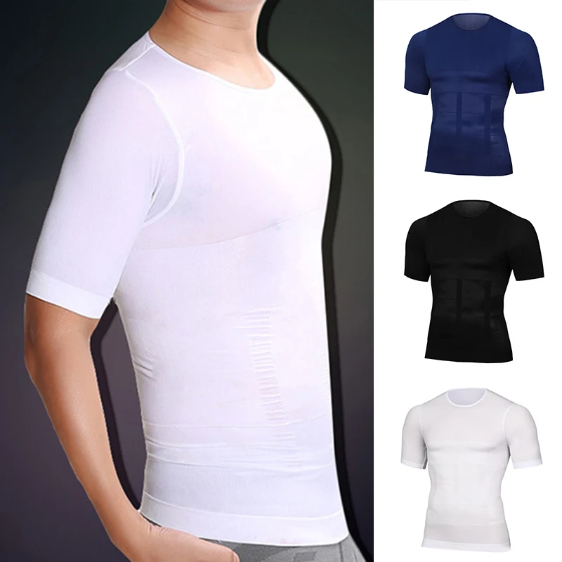 

Hot Sale Men's Shaper Cooling T-Shirt with Short Sleeve Shirt Top Body Shaper Net Nylon Compression T-shirts N66