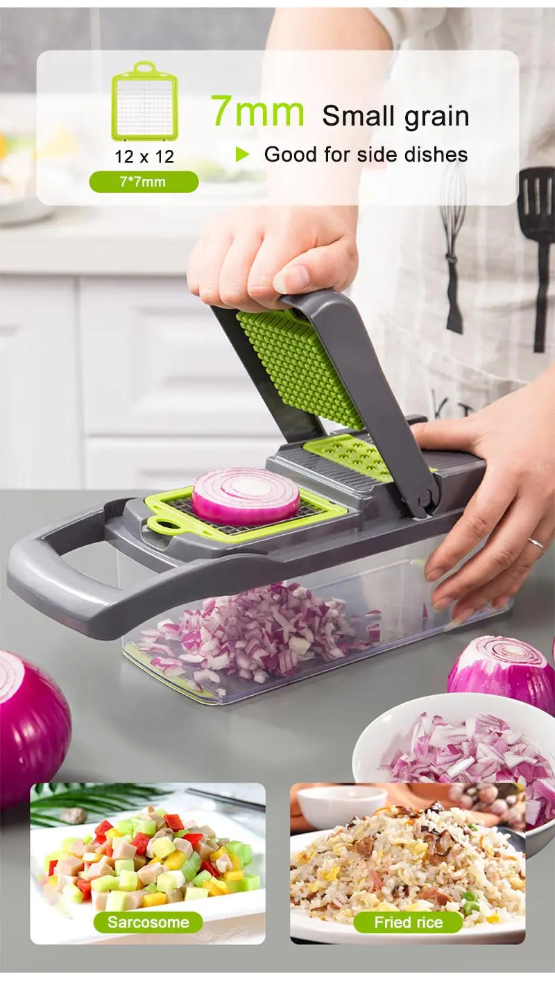 Cortador de Verduras Multifuncional 8 en 1 para Cocina, Pelador de Patatas y Rallador de Zanahoria, Herramienta para Cocinar con Hojas de Acero-5