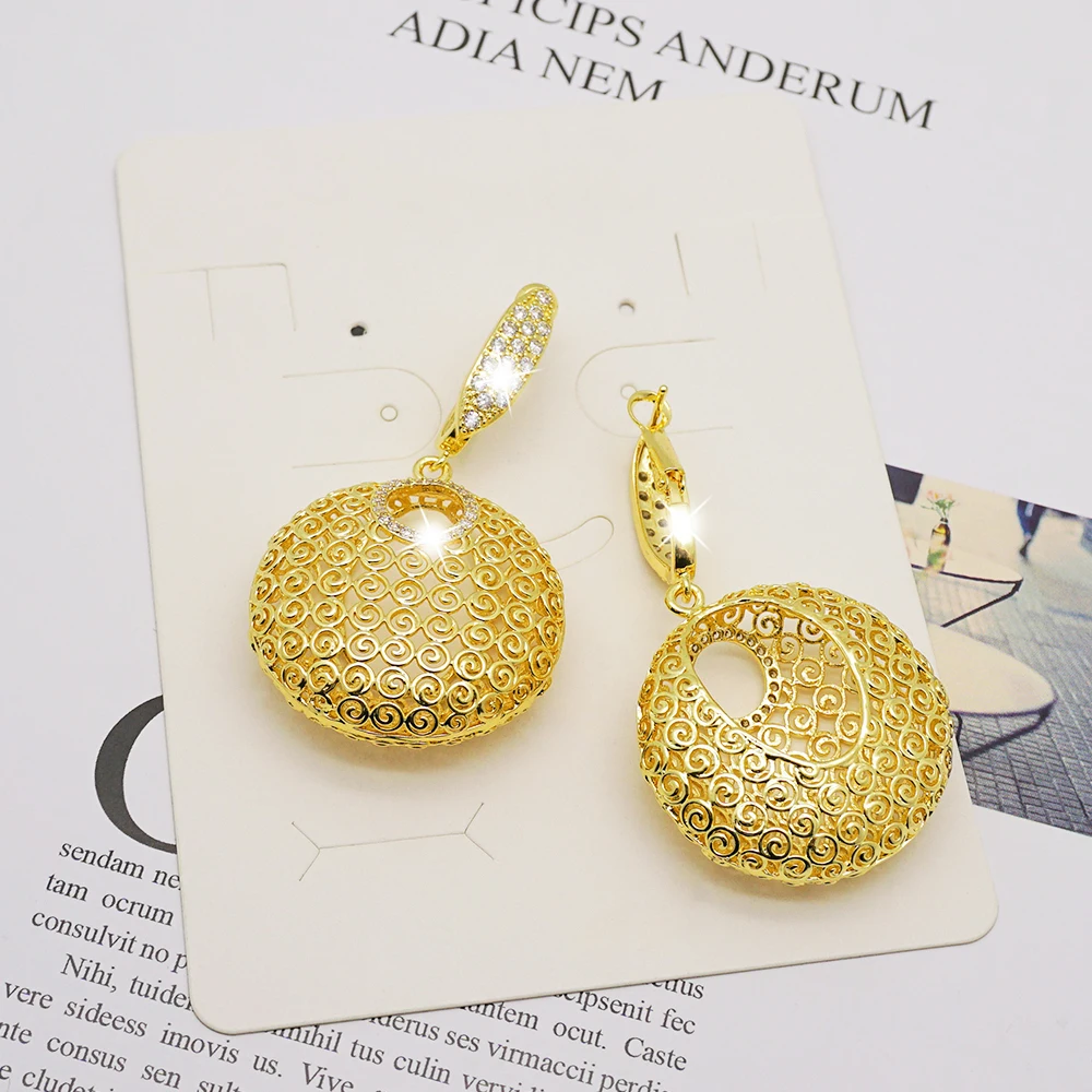 

2020 copper African dangle earrings for women fashion Dubai gold drop earrings Luxury wedding party jewelry