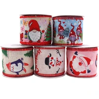 5 yards christmas pattern printed imitation linen ribbon for diy home xmas decoration bow material festival gift packaing use