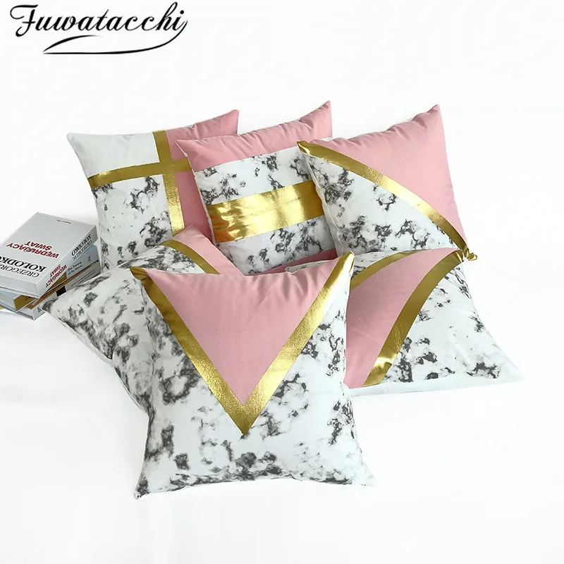 Fuwatacchi Pink Gold Foil Cushion Cover Heart Letter Geometric Pillow cover for Home Chair Sofa Decorative Pillows 45*45cm | Дом и сад