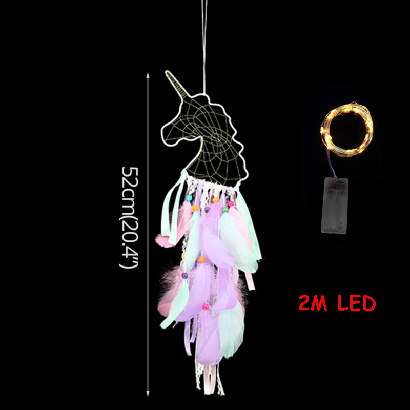 2m LED catcher-A WEIGAO Единорог Висячие поделки реквизит Unicornio день рождения Опора DIY перьевая Ткань Ремесло на стену висячие украшения принадлежности для рождения детей - Цвет: 2m LED catcher-A