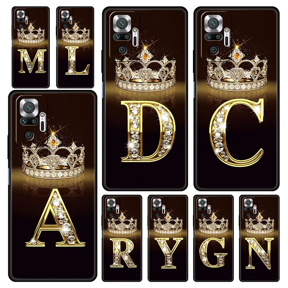 

Letter Monogram Gold Marble Funda For Xiaomi Redmi Note 9S 9 8 11 10 Pro 7 8T K40 9C 9A 7A 8A Black Soft Silicone Phone Coque