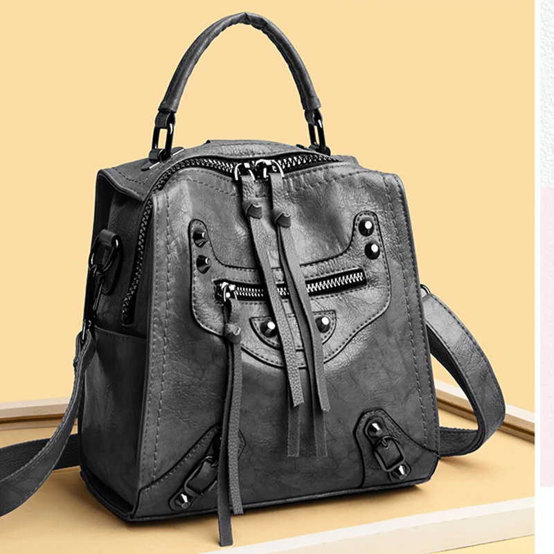 

Black Trend Rivet Backpack for Women All-match PU Leather Multifunctional Travel Rucksack Elegant Female Holiday Travel Bookbags
