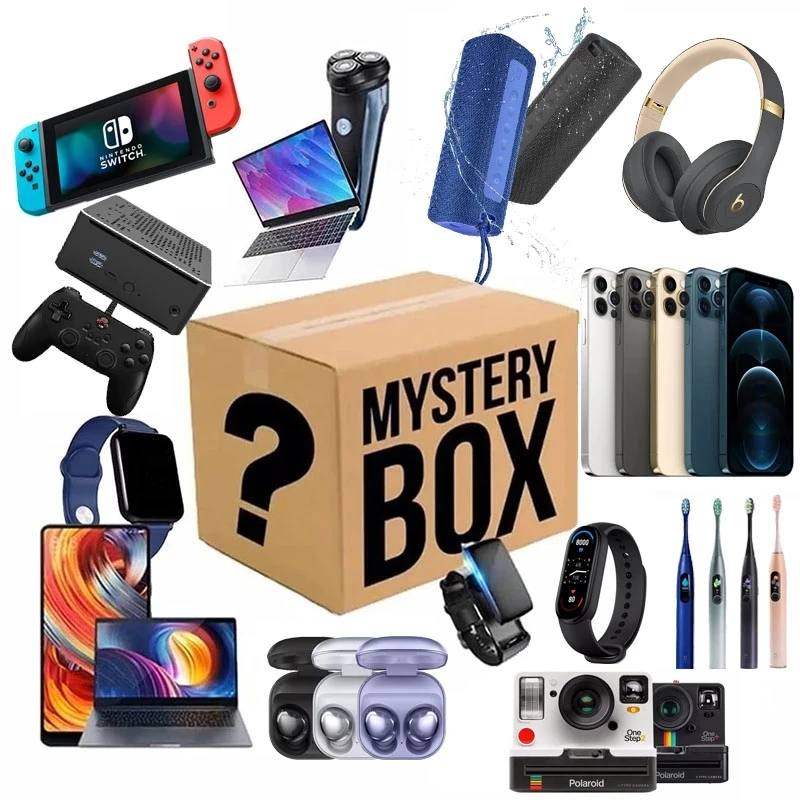 

100% Surprise Lucky Box Mystery Blind Box Electronic Random Interesting Lucky Gifts Such As Drones Controller Headset Box 2022