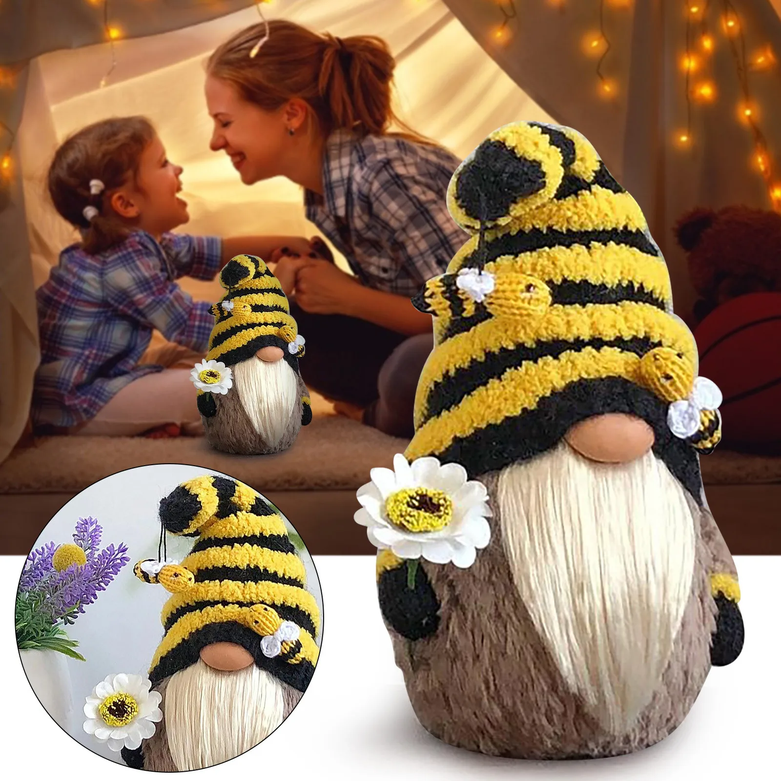 

1/2pcs Bumble Bee Striped Gnome Scandinavian Tomte Nisse Swedish Honey Bee Elfs Home Easter Faceless Doll Home Decor Gifts Toy