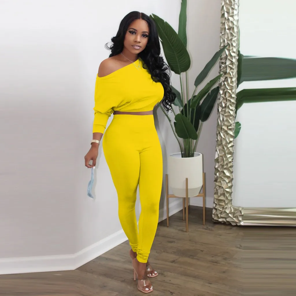 

Casual Women sportswear Autumn Lady Split 2 Piece Sports Solid Set / ropa de mujer 2021