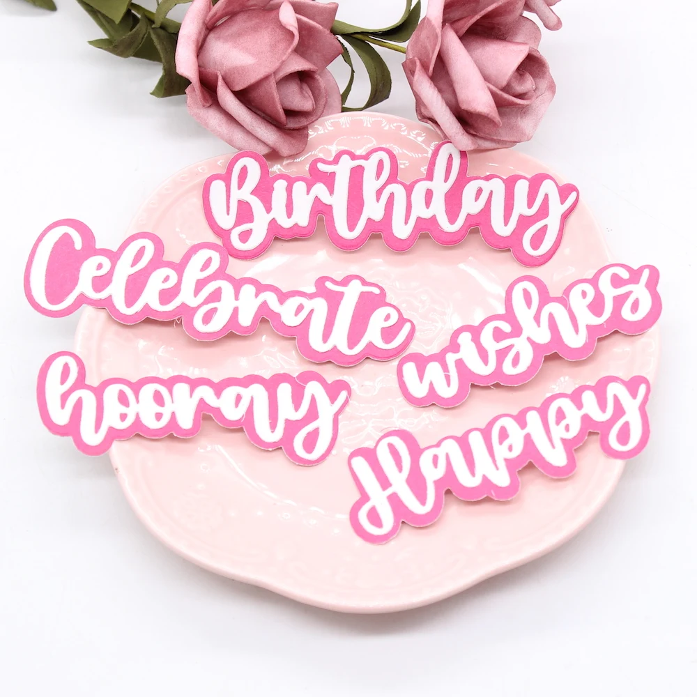 

KSCRAFT день рождения тени слова металлические режущие штампы трафареты для DIY Скрапбукинг декоративное тиснение DIY бумажные открытки