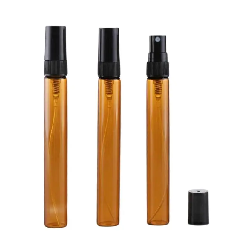 

50pcs/lot 10ml brown glass bottle black mist sprayer scale portable spray bottle Perfume Glass Bottles Vials Refillable Perfume