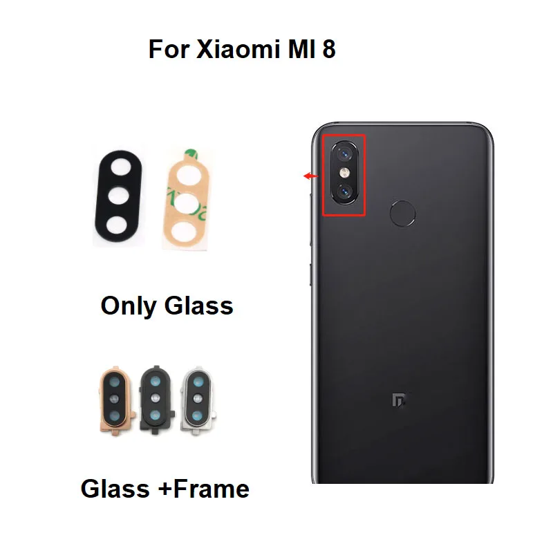 

Новый стеклянный объектив для задней камеры Xiaomi MI 8, стекло для задней камеры с рамкой, клейкая наклейка для Xiaomi MI8 M1803E1A