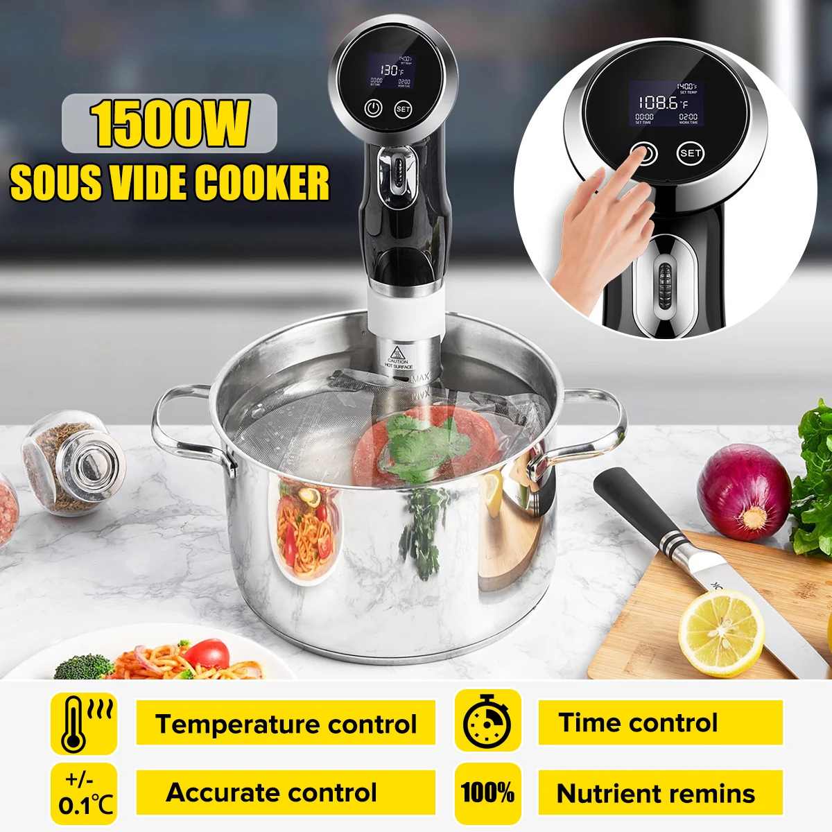 

Biolomix 1500W Vacuum Slow Sous Vide Food Cooker Powerful Immersion Circulator LCD Digital Timer Stainless Steel for Home Cooker