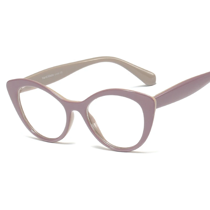 C3 PurpleBrown Clear Fashion Cateye Glasses Frame Women USA StyleTrendy Oval Eyeglasses Frame Vintage Clear Lens Glasses Optical Spectacle Frame - Цвет оправы: C3 PurpleBrown Clear