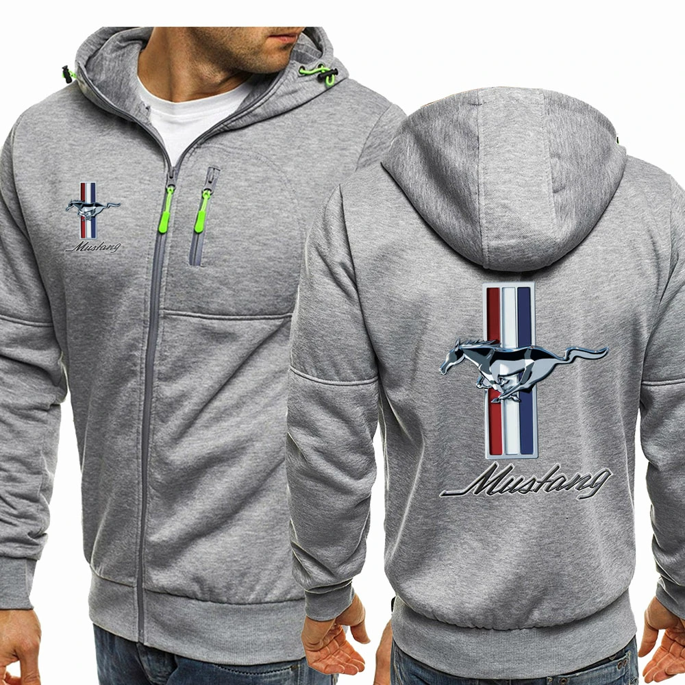 

New Mustang Logo Hoodies Men Spring Autumn Fleece Jacket Male Casual Sportswear Zip Harajuku Hooded Sweatshirt Co