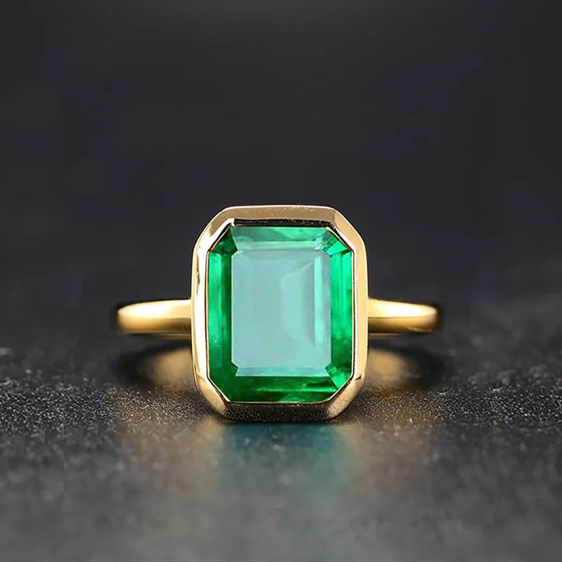 Кольцо из настоящего желтого золота 10 к с гидротермальным выращенным изумрудом 3