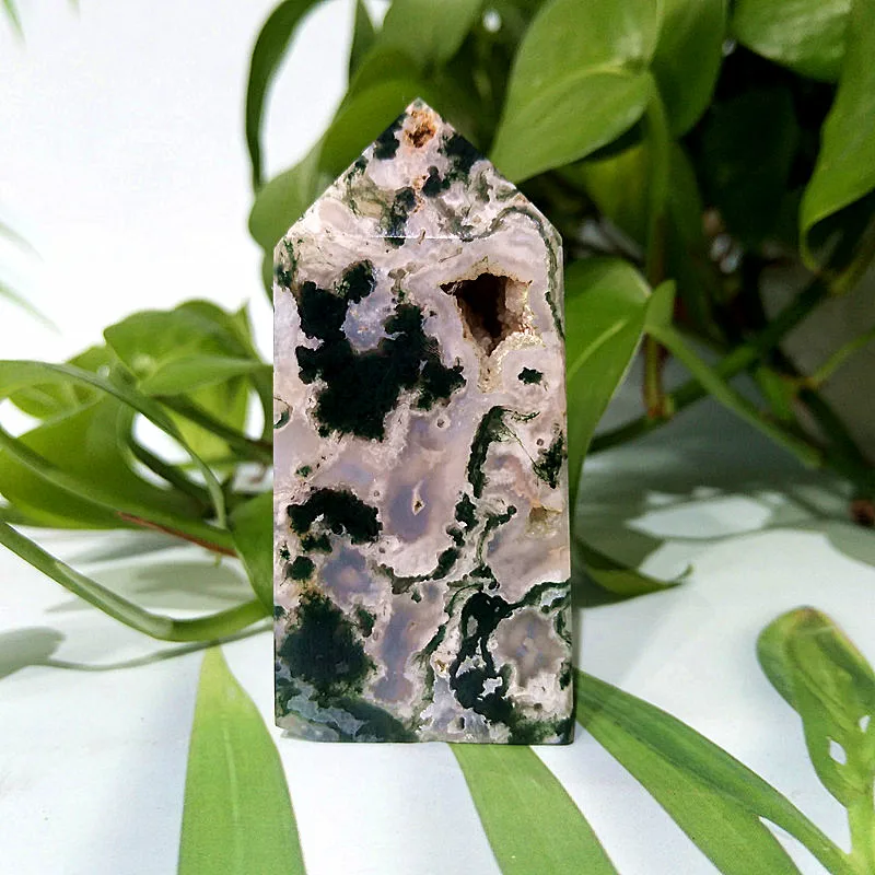 

Natural crystal moss agate stone wand Point Home Decoration chakra Healing the original stone energy health repair Feng Shui awa