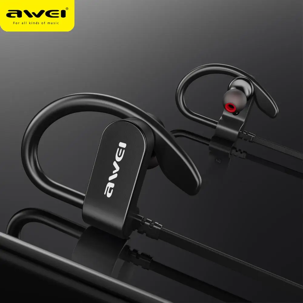 AWEI, водонепроницаемые, IPX4, спортивные наушники, Bluetooth, беспроводные наушники, громкая связь, стерео, hi-fi звук, Заушник, 120 мАч, с микрофоном для телефона