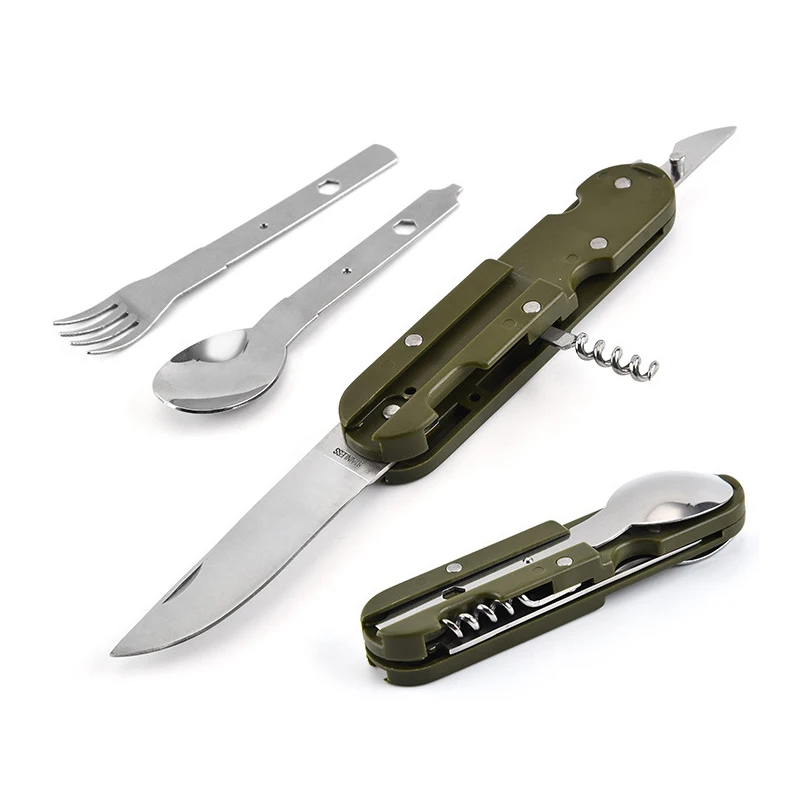 Stainless steel folding knife, fork and spoon, Multi-functional and convenient tableware, Outdoor cutlery, The Swiss knife
