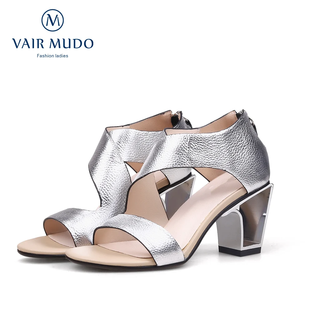 Женские босоножки на толстом каблуке VAIR MUDO черные из натуральной кожи высоком