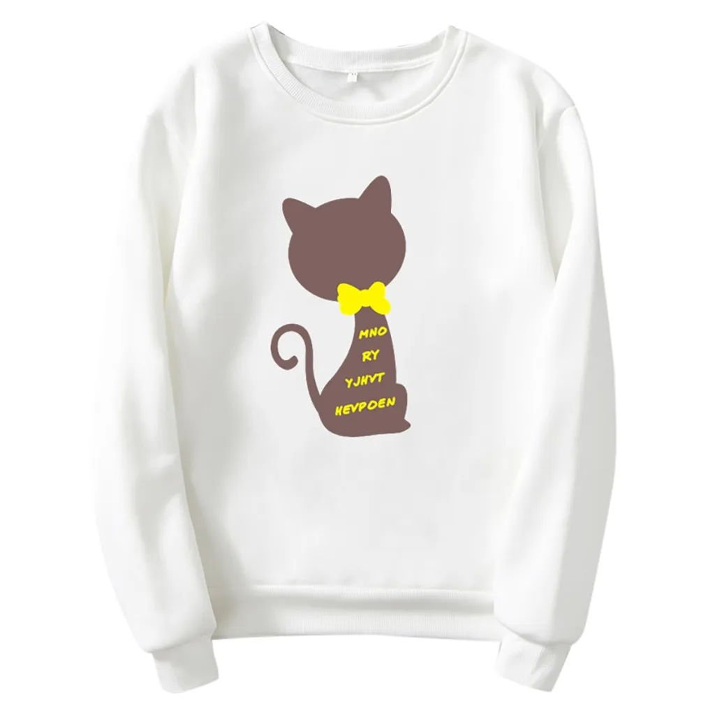 Женский свитер с принтом кота пуловер в Корейском стиле капюшоном и Pullove Модный
