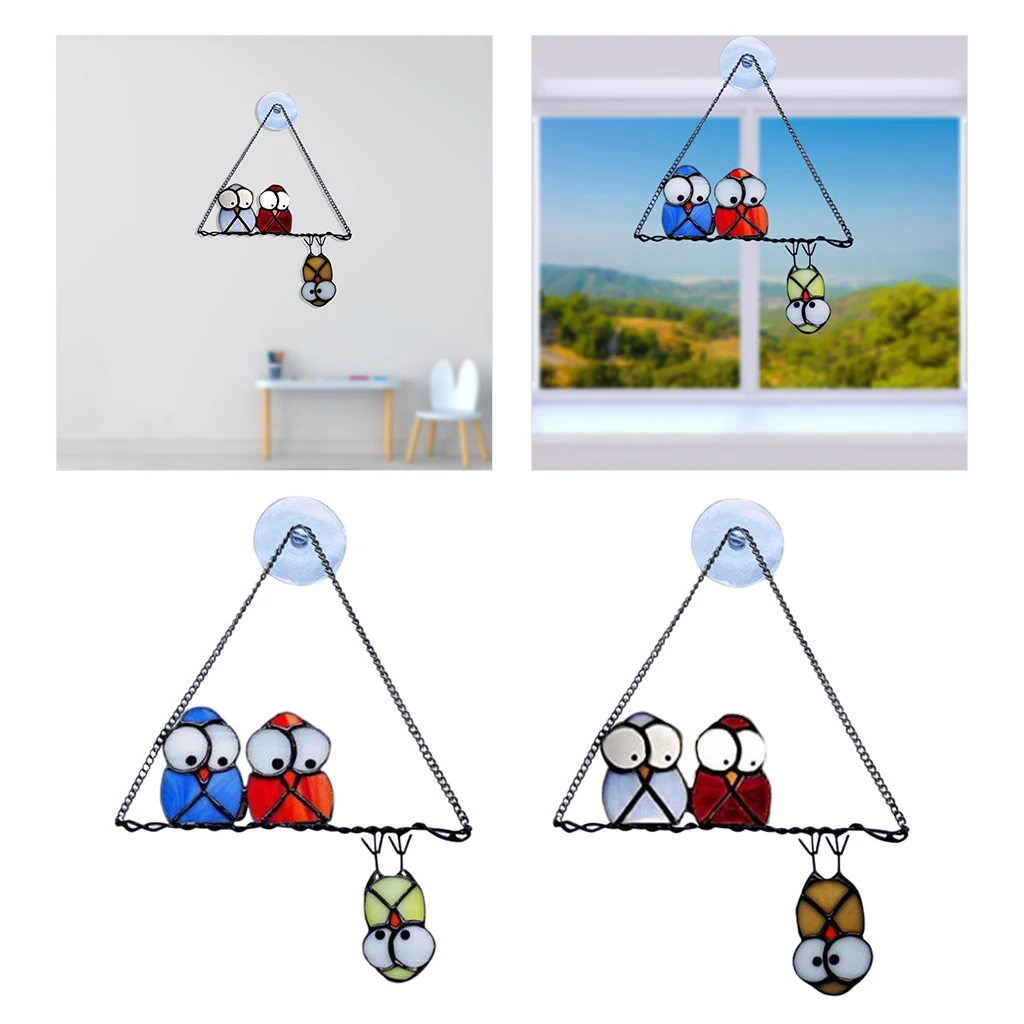 

Multicolor Hangings Owls Suncatchers Metal Birds Home Office Decorations