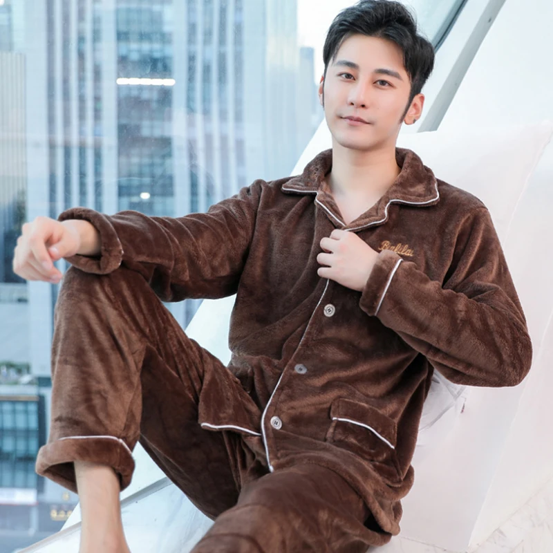Мужская теплая Пижама 2021 Фланелевая Зимняя Толстая пижама с длинным рукавом