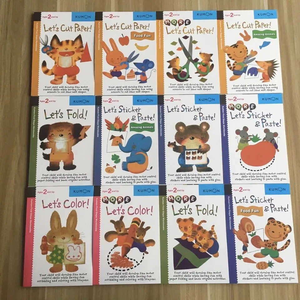 12 шт./компл. Kumon Let's Cut Paper First Step книги с рисунками для детей оригами бумажные