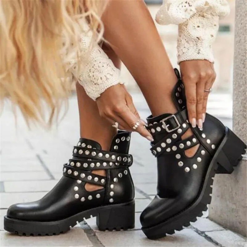 

Hot sale winter plus size women's boots heel casual women riding boots fashion rivet breathable buckle comfortable womens shoes