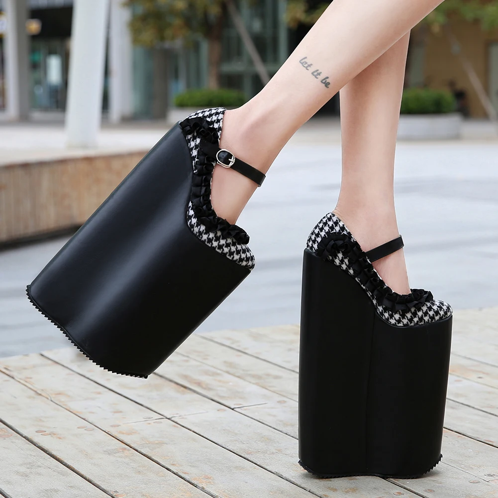 SDTRFT; sapato feminino; Туфли-лодочки на ультравысокой танкетке 30 см для студенток; женская обувь на платформе с круглым носком и пряжкой; обувь в стиле Лолиты для костюмированной вечеринки в стиле ретро