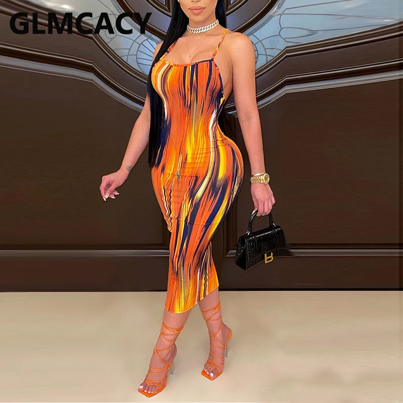 

Женское сексуальное Клубное платье миди на бретельках с открытой спиной и принтом