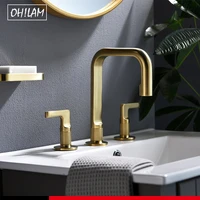 high quality brass bathroom vanity sink faucet 2 handle 3 hole lavatory basin widespread deck mount gold black mixer with drain