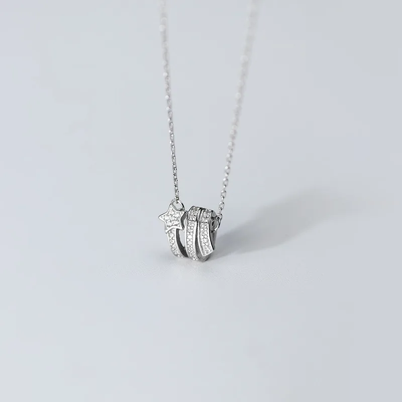 

Ginin 925 Sterling Silver Necklace For Women Korean Fashion Trend Inlaid Zircon Meteor Pendant Necklace Star Choker Chain Female