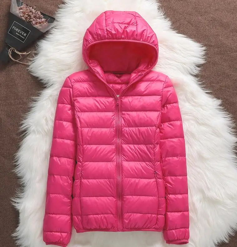 rose Red Hooded Зимняя женская Ультралегкая пуховая куртка с капюшоном, парка с белым утиным пухом, плюс размер 4XL, теплое пальто парка, Женская водонепроницаемая верхняя одежда - Цвет: rose Red Hooded